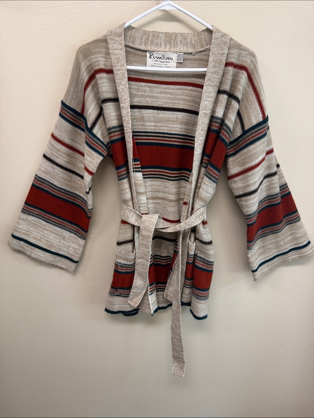 Vintage 70”s Kimlon Striped Bell Sleeve Cardigan Sweater